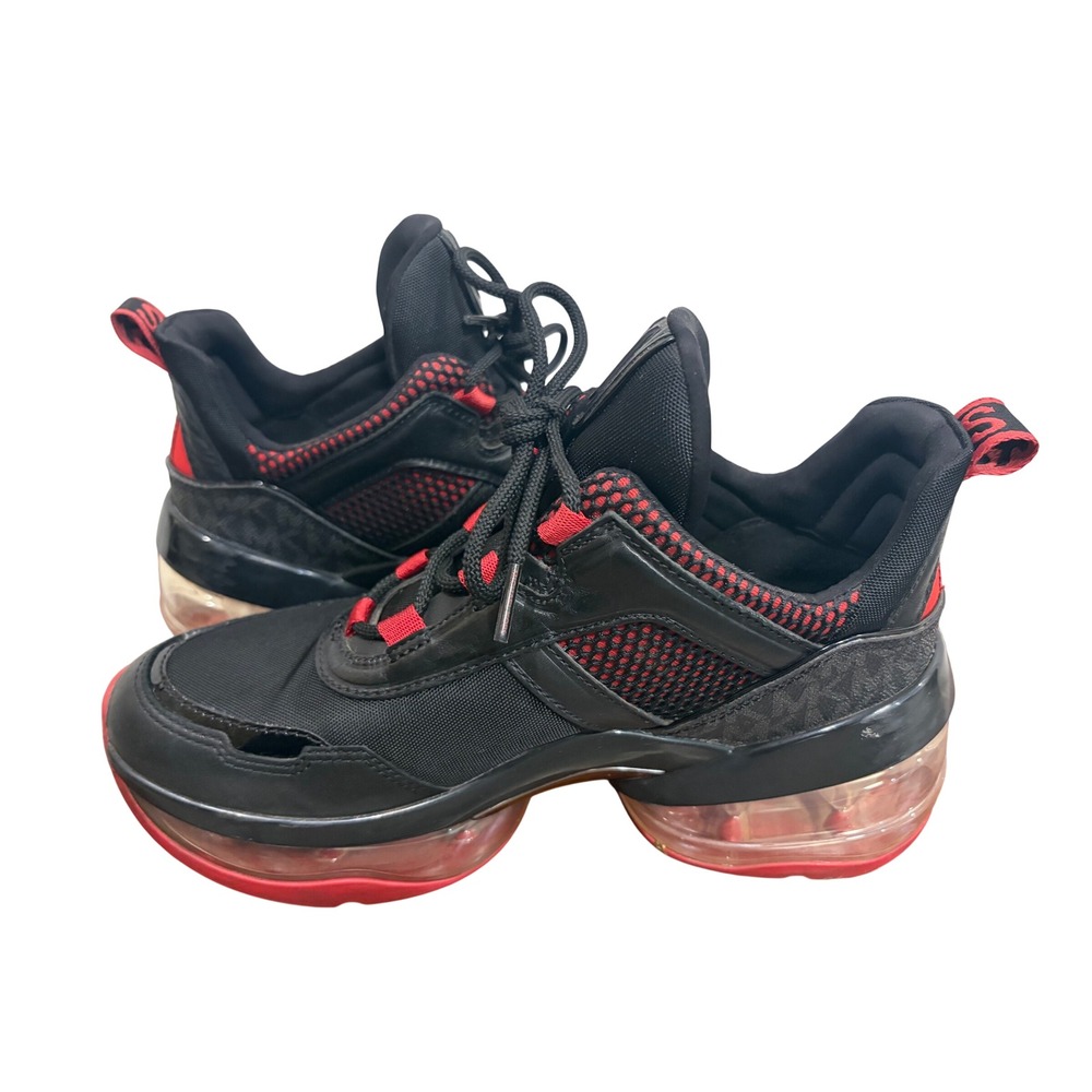 Michael Kors Bodie Bubble Trainer Sneakers Black Red Logo Platform Womens 8M